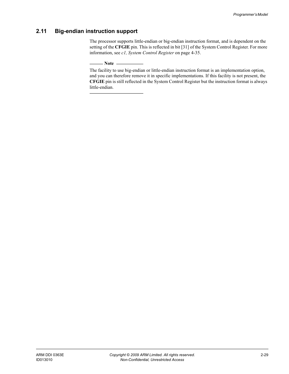 11 big-endian instruction support, Big-endian instruction support -29 | ARM Cortex R4F User Manual | Page 75 / 456