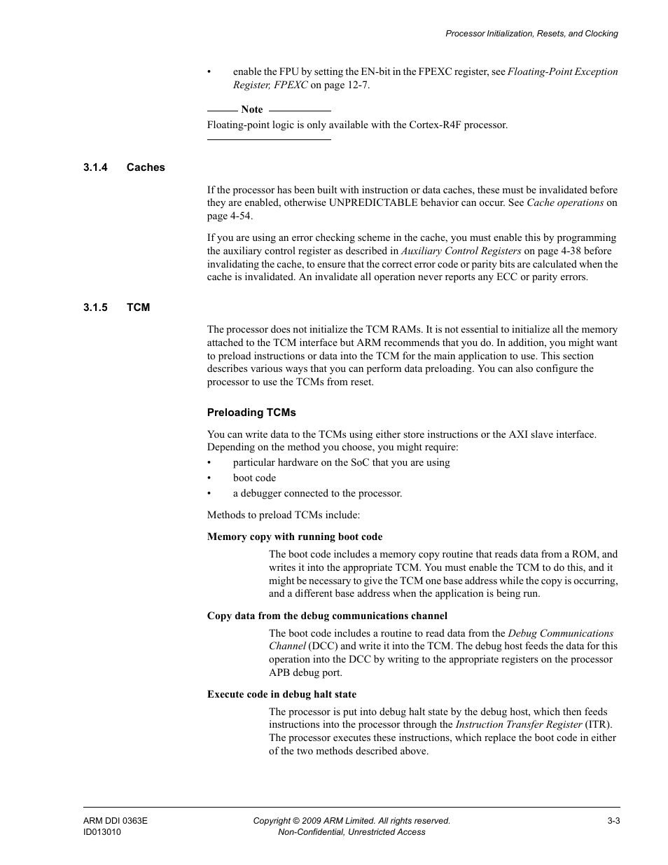 4 caches, 5 tcm | ARM Cortex R4F User Manual | Page 78 / 456