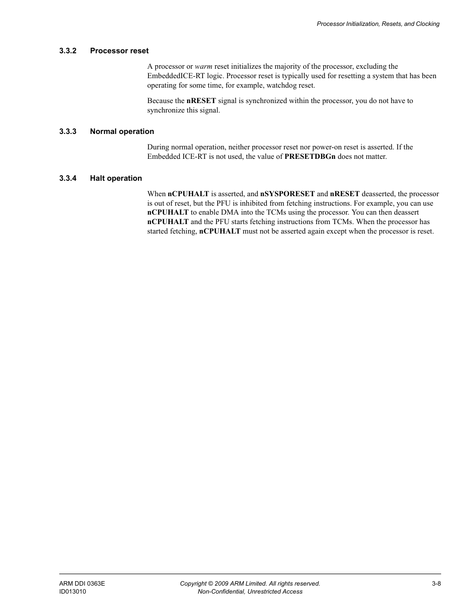 2 processor reset, 3 normal operation, 4 halt operation | ARM Cortex R4F User Manual | Page 83 / 456