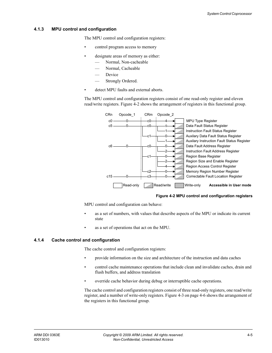 3 mpu control and configuration, 4 cache control and configuration, Figure 4-2 | Mpu control and configuration registers -5 | ARM Cortex R4F User Manual | Page 89 / 456