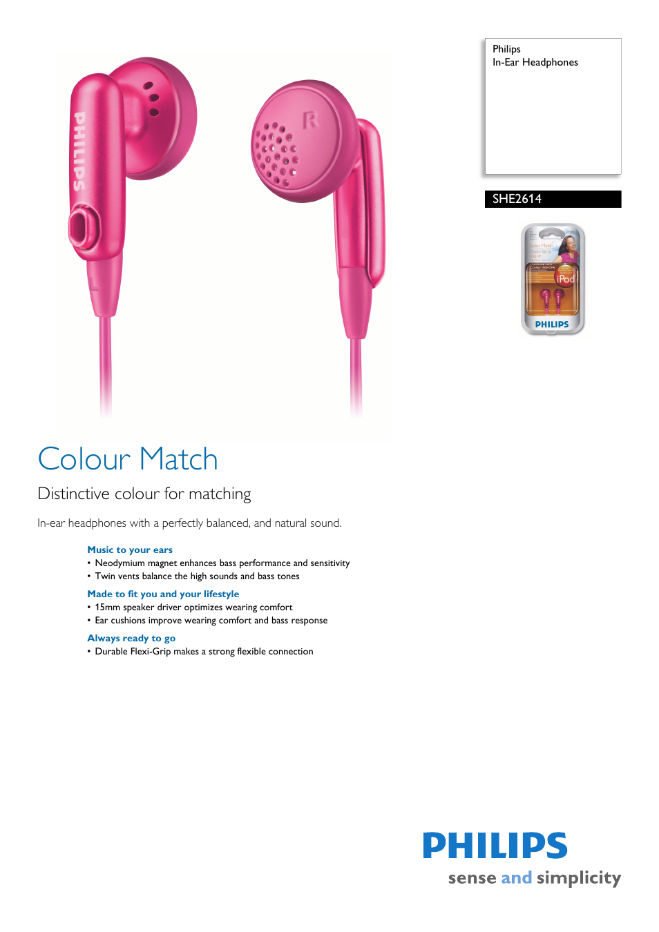 Philips SHE2614-27 User Manual | 2 pages