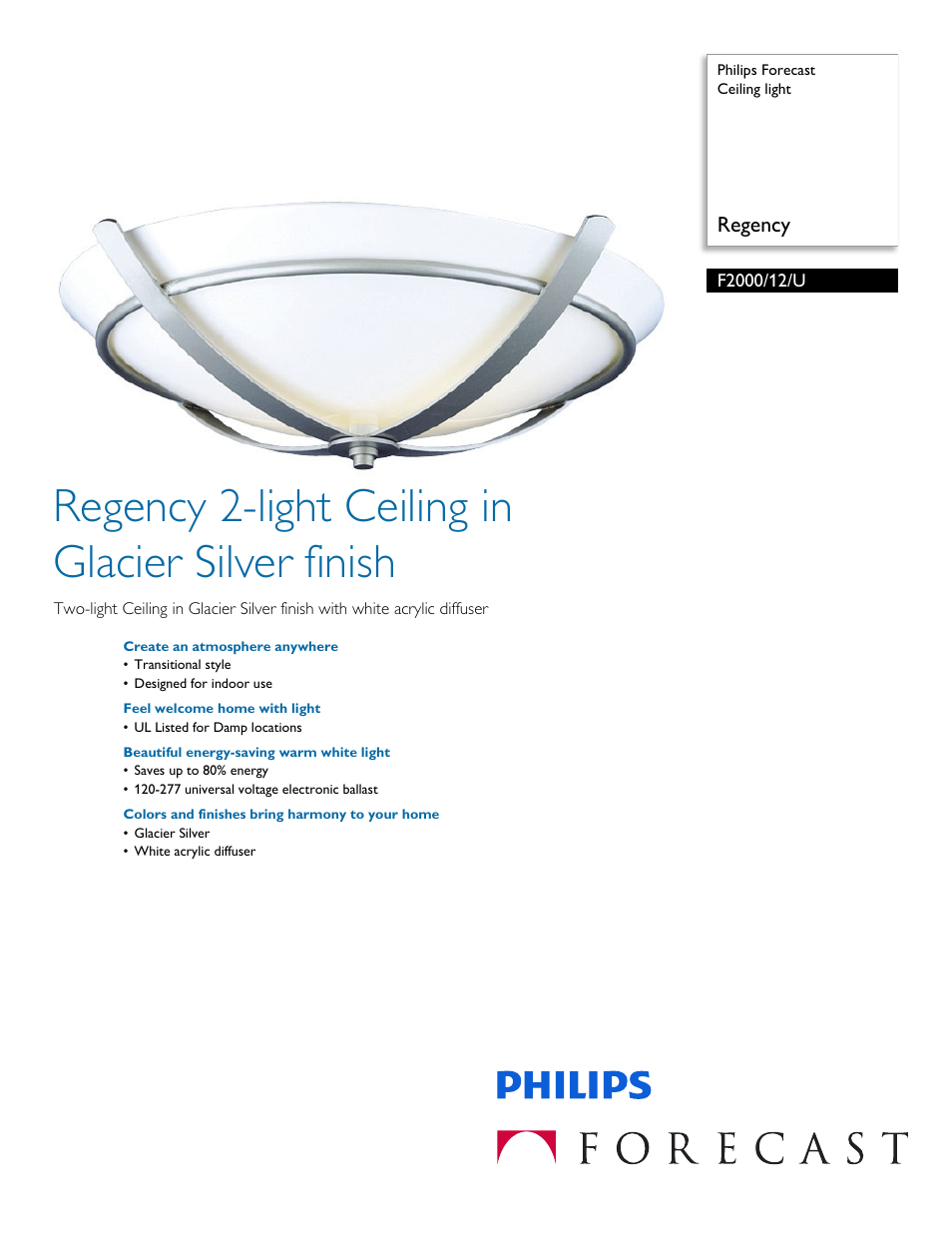 Philips Forecast Ceiling light F2000-12-U Regency User Manual | 2 pages