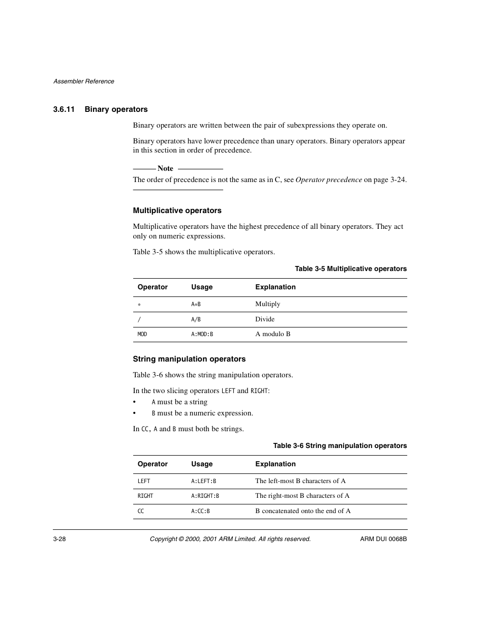 11 binary operators | ARM VERSION 1.2 User Manual | Page 106 / 360