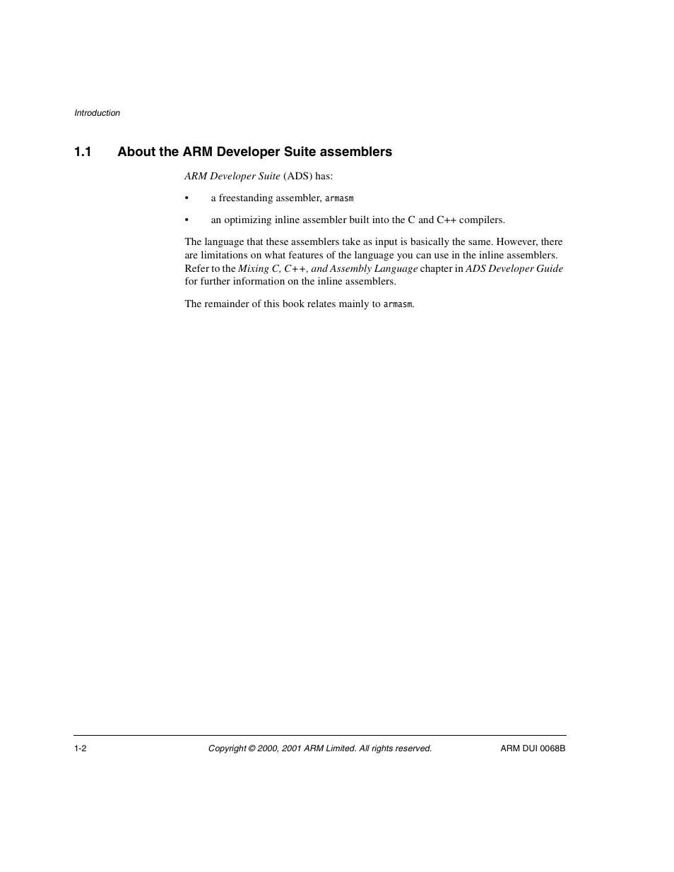 1 about the arm developer suite assemblers, About the arm developer suite assemblers -2 | ARM VERSION 1.2 User Manual | Page 12 / 360