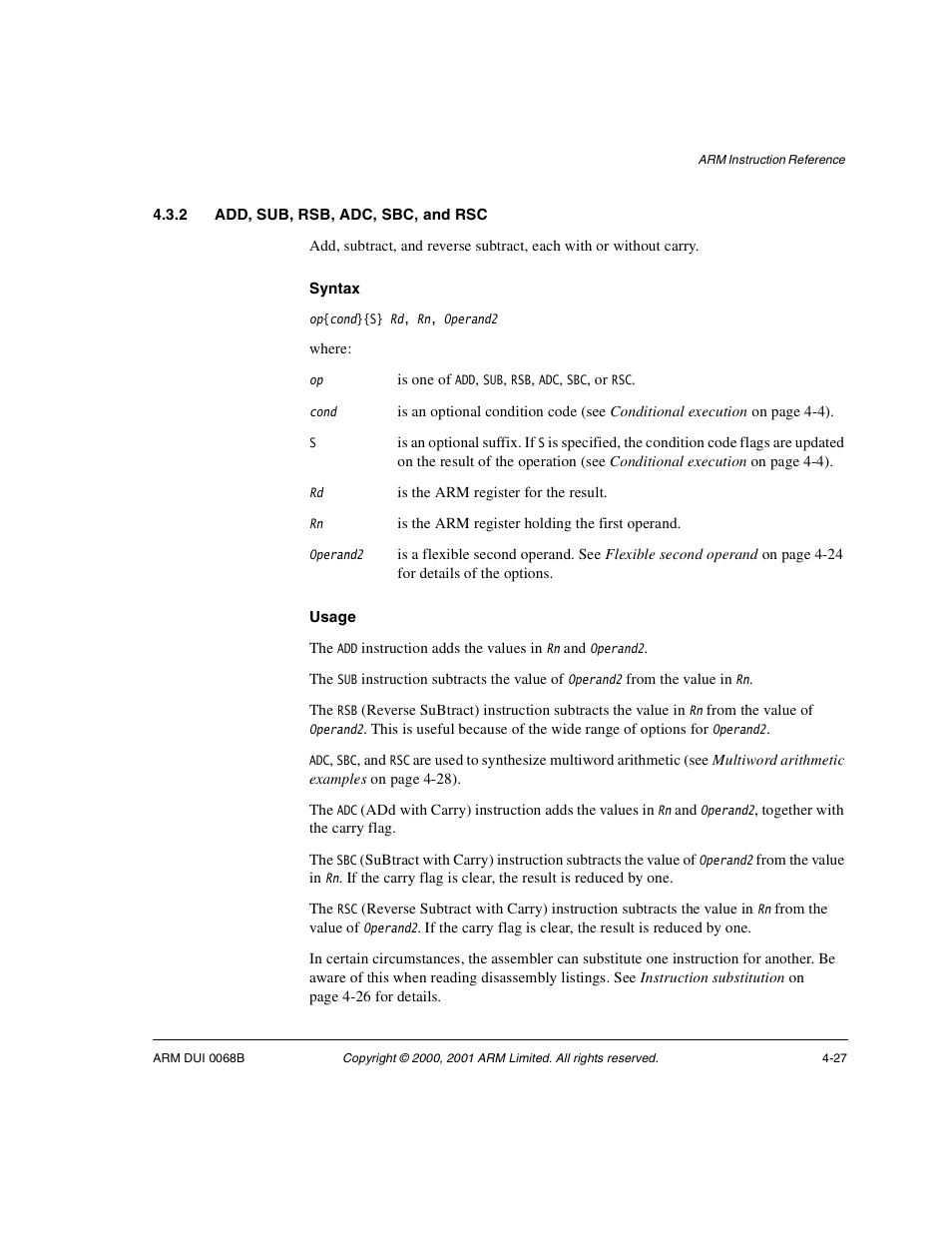 2 add, sub, rsb, adc, sbc, and rsc | ARM VERSION 1.2 User Manual | Page 137 / 360