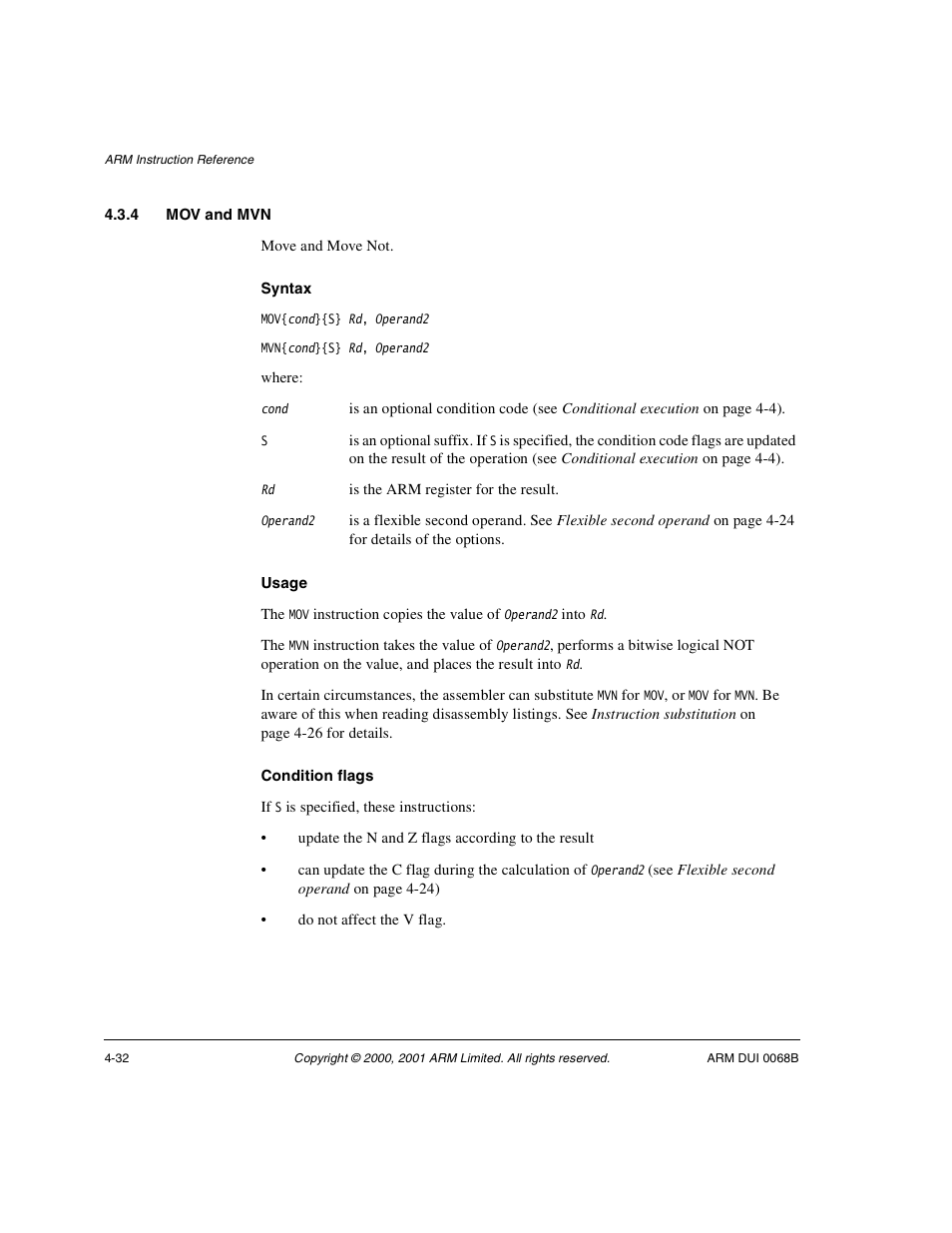 4 mov and mvn | ARM VERSION 1.2 User Manual | Page 142 / 360