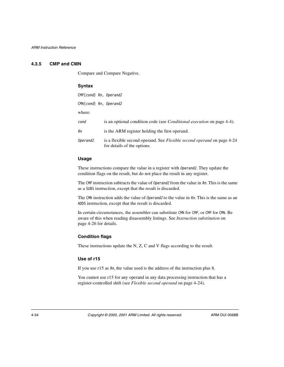 5 cmp and cmn | ARM VERSION 1.2 User Manual | Page 144 / 360