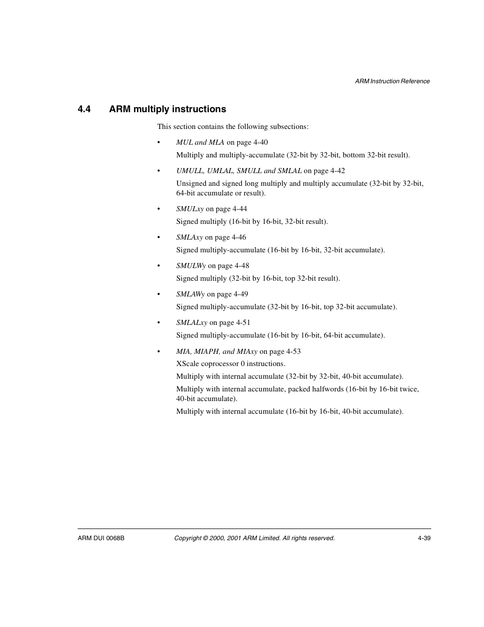 4 arm multiply instructions, Arm multiply instructions -39 | ARM VERSION 1.2 User Manual | Page 149 / 360