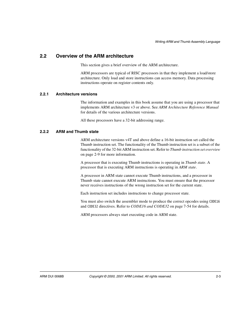 2 overview of the arm architecture, 1 architecture versions, 2 arm and thumb state | Overview of the arm architecture -3 | ARM VERSION 1.2 User Manual | Page 15 / 360