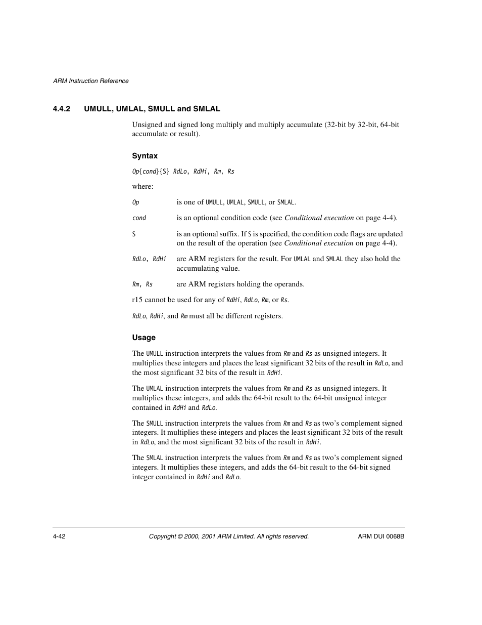 2 umull, umlal, smull and smlal | ARM VERSION 1.2 User Manual | Page 152 / 360