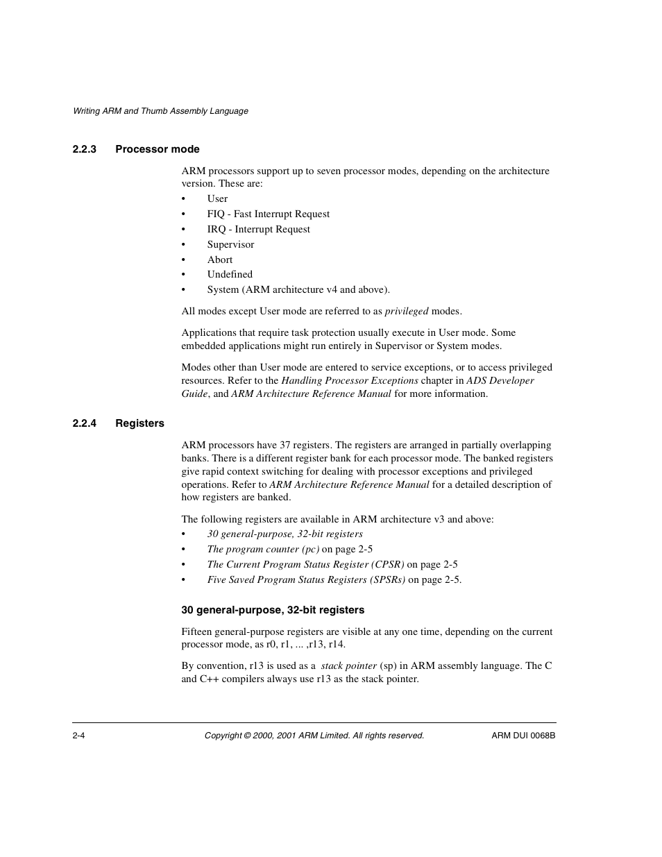 3 processor mode, 4 registers | ARM VERSION 1.2 User Manual | Page 16 / 360