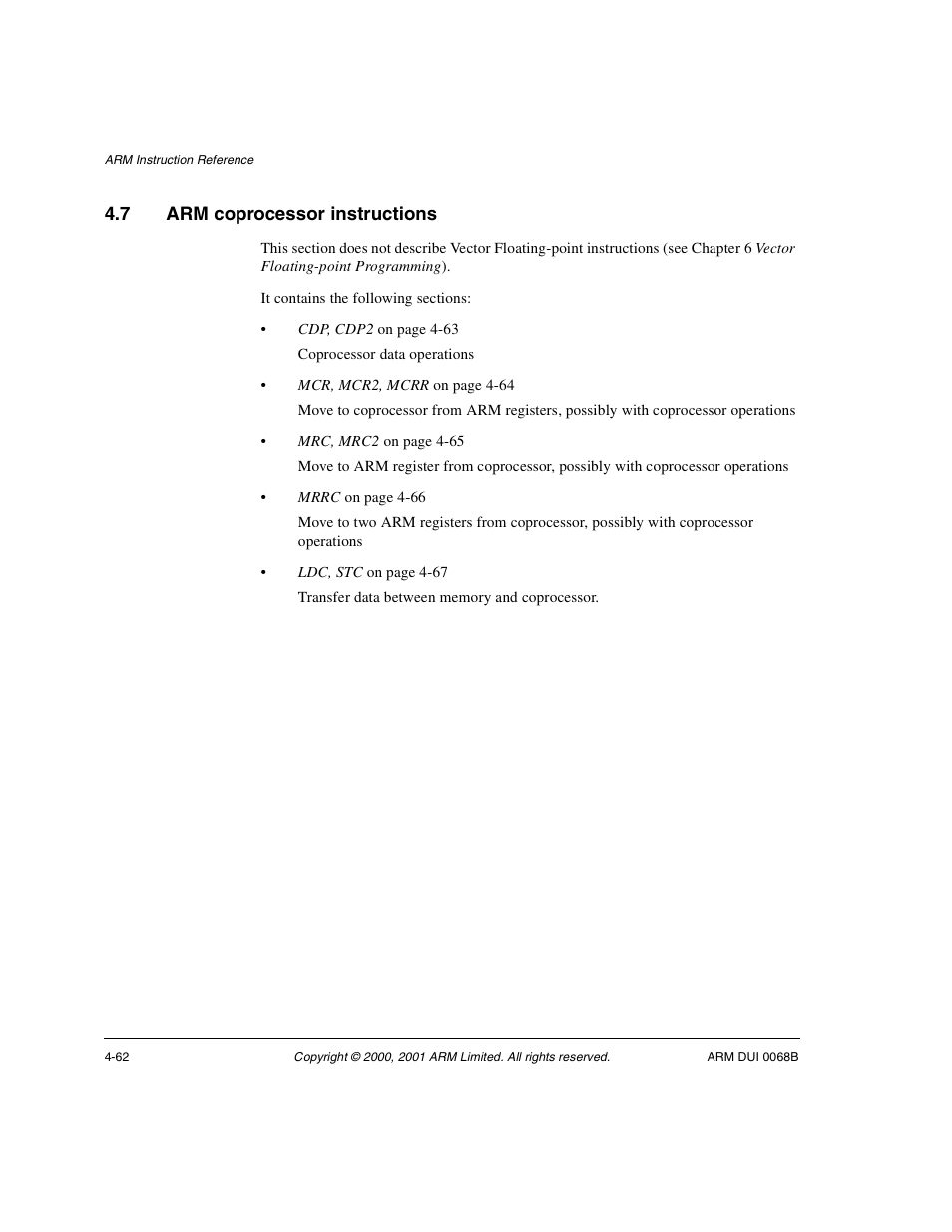 7 arm coprocessor instructions, Arm coprocessor instructions -62 | ARM VERSION 1.2 User Manual | Page 172 / 360