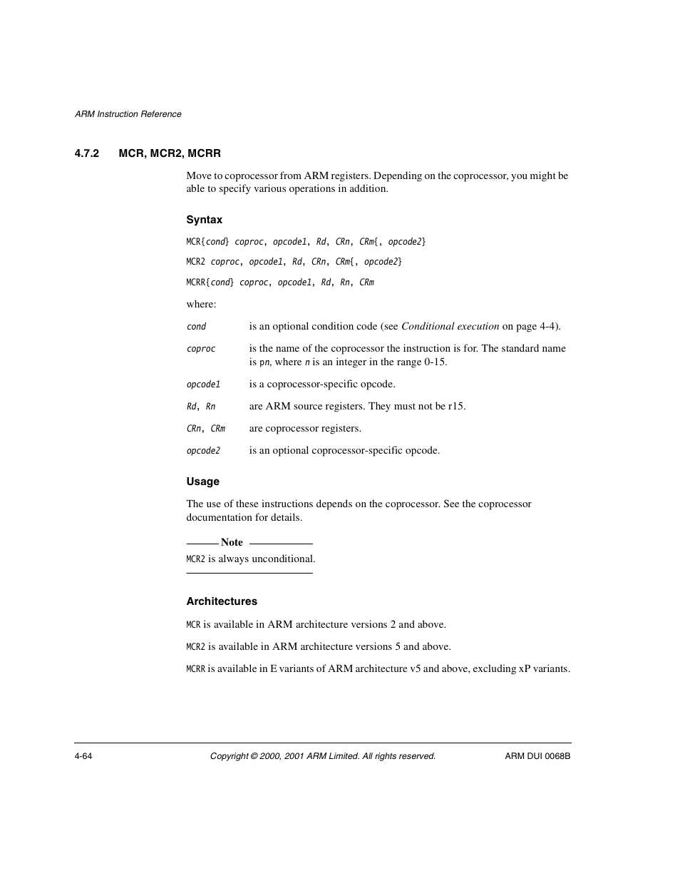 2 mcr, mcr2, mcrr | ARM VERSION 1.2 User Manual | Page 174 / 360