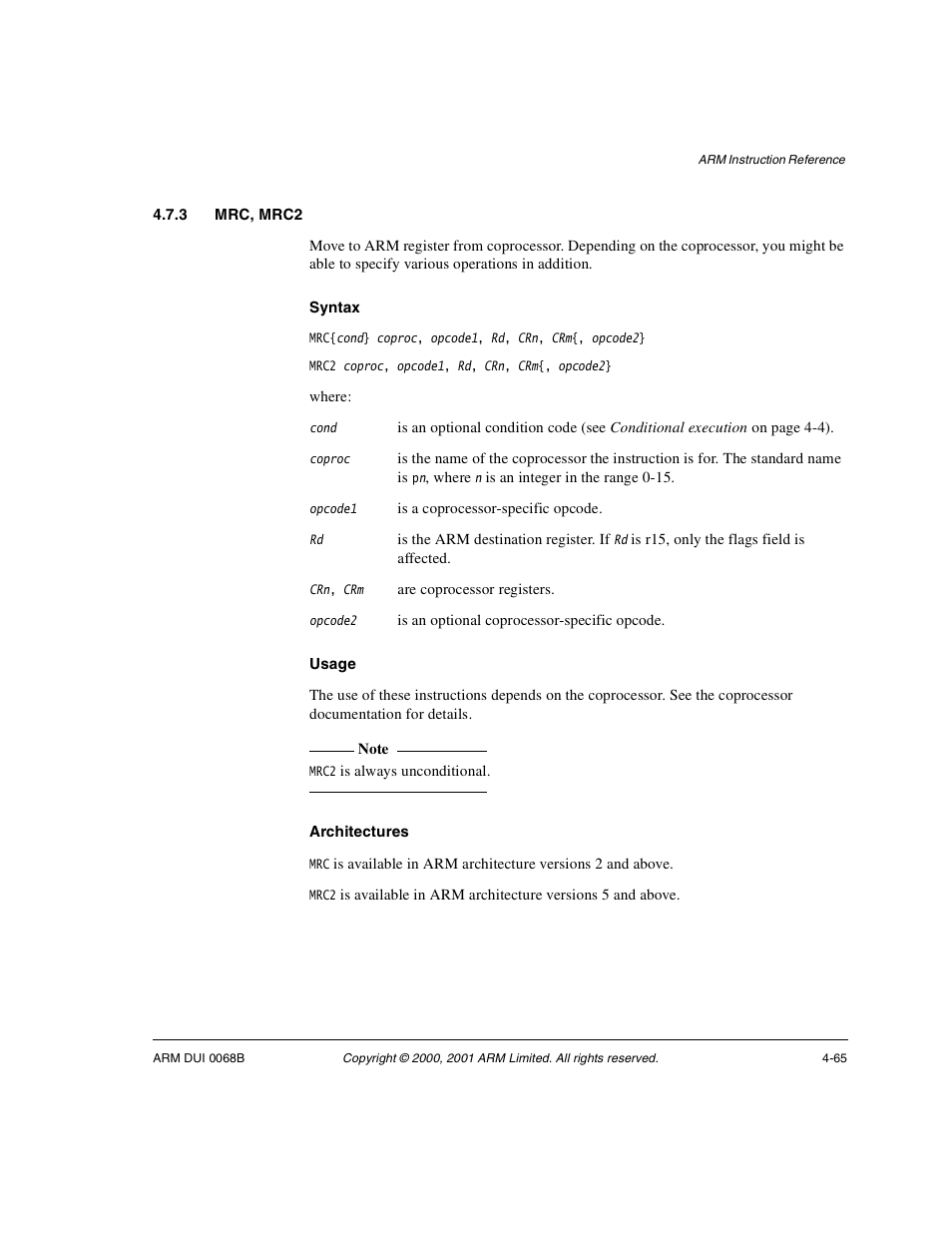 3 mrc, mrc2 | ARM VERSION 1.2 User Manual | Page 175 / 360