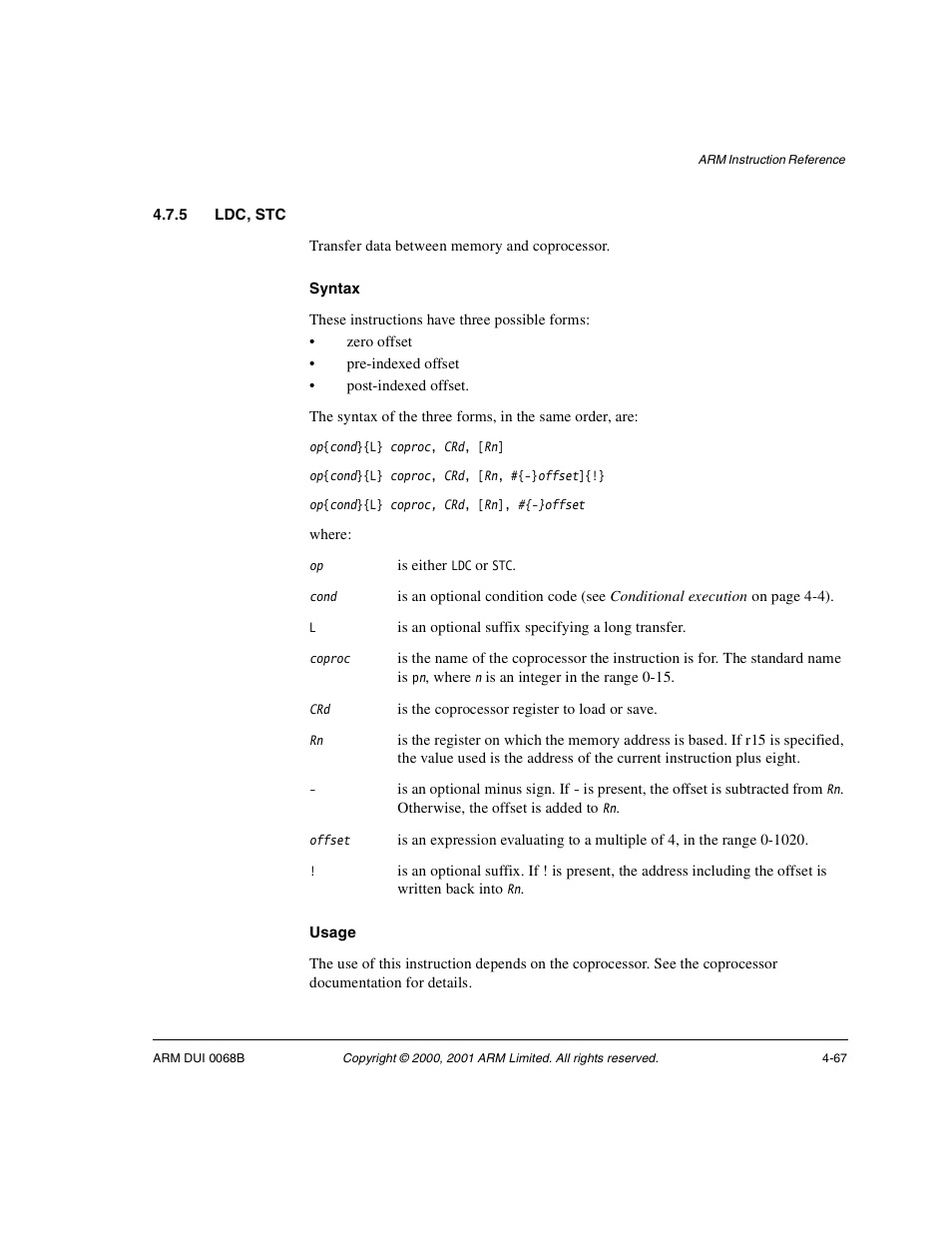 5 ldc, stc | ARM VERSION 1.2 User Manual | Page 177 / 360