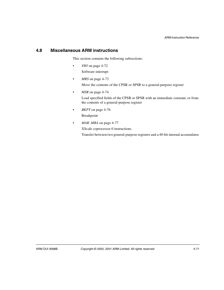 8 miscellaneous arm instructions, Miscellaneous arm instructions -71 | ARM VERSION 1.2 User Manual | Page 181 / 360