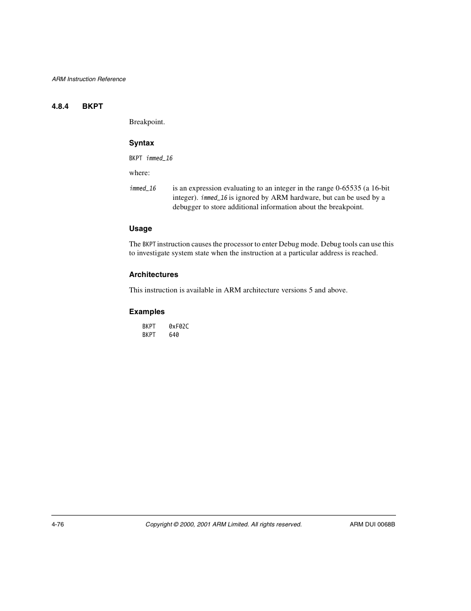 4 bkpt | ARM VERSION 1.2 User Manual | Page 186 / 360