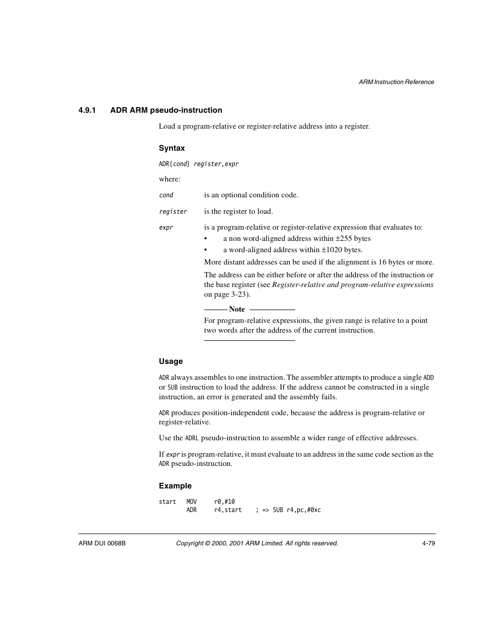 1 adr arm pseudo-instruction | ARM VERSION 1.2 User Manual | Page 189 / 360