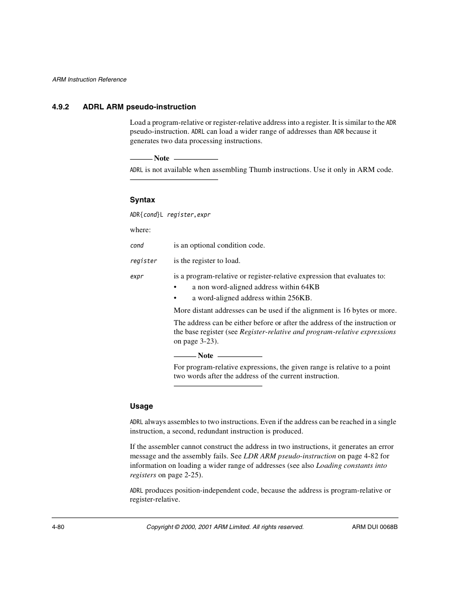 2 adrl arm pseudo-instruction | ARM VERSION 1.2 User Manual | Page 190 / 360