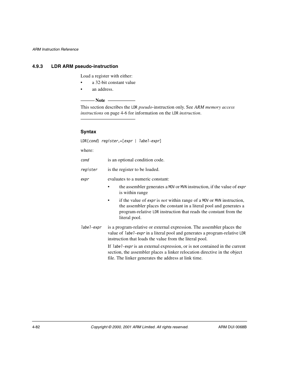 3 ldr arm pseudo-instruction, Ldr arm pseudo-instruction on | ARM VERSION 1.2 User Manual | Page 192 / 360