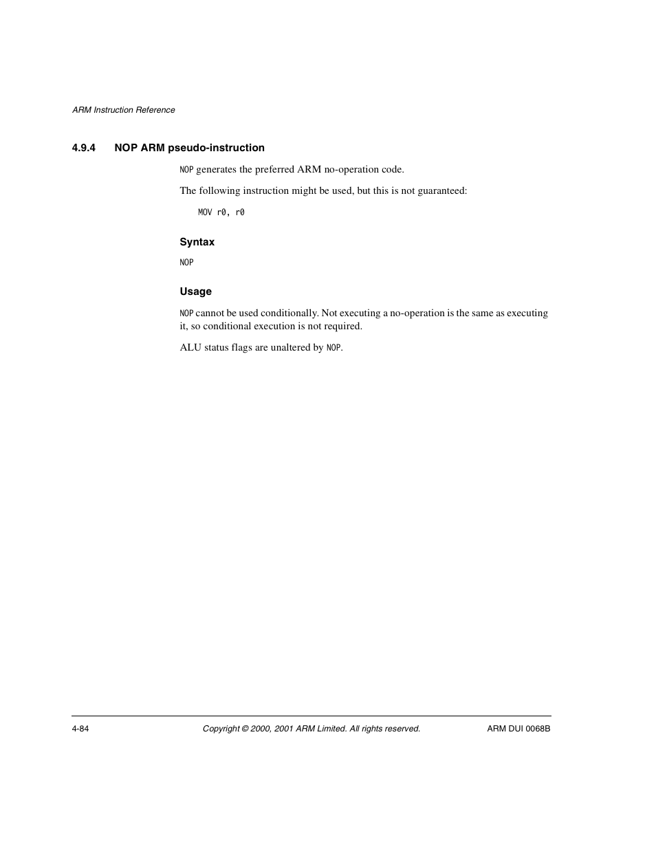 4 nop arm pseudo-instruction | ARM VERSION 1.2 User Manual | Page 194 / 360