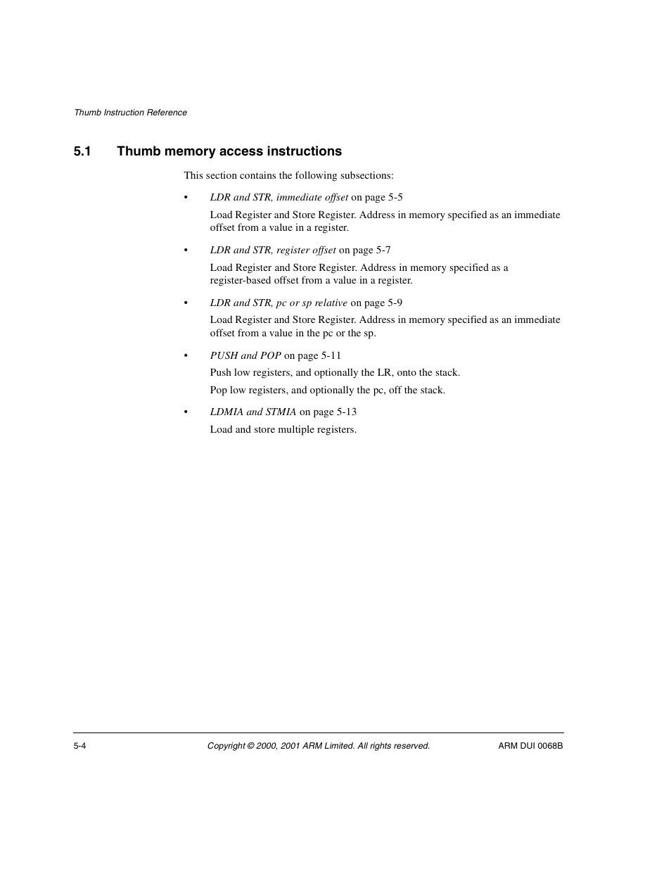 1 thumb memory access instructions, Thumb memory access instructions -4 | ARM VERSION 1.2 User Manual | Page 198 / 360