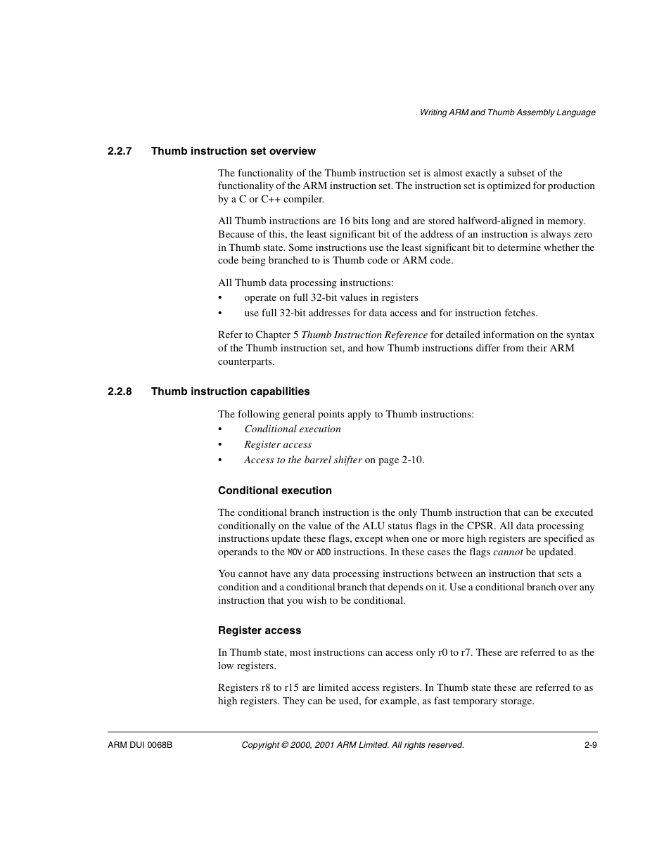 7 thumb instruction set overview, 8 thumb instruction capabilities | ARM VERSION 1.2 User Manual | Page 21 / 360