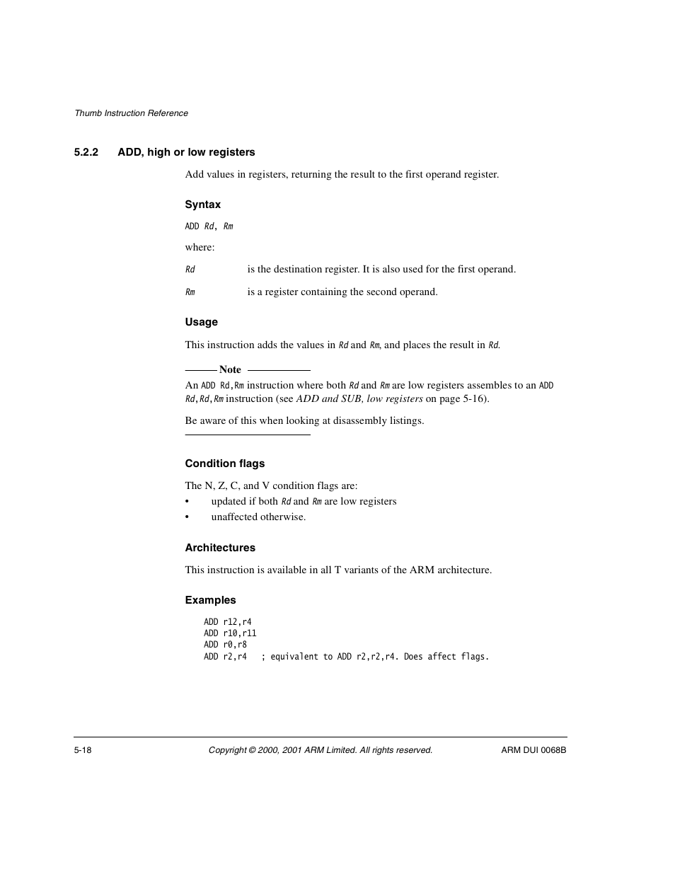 2 add, high or low registers | ARM VERSION 1.2 User Manual | Page 212 / 360