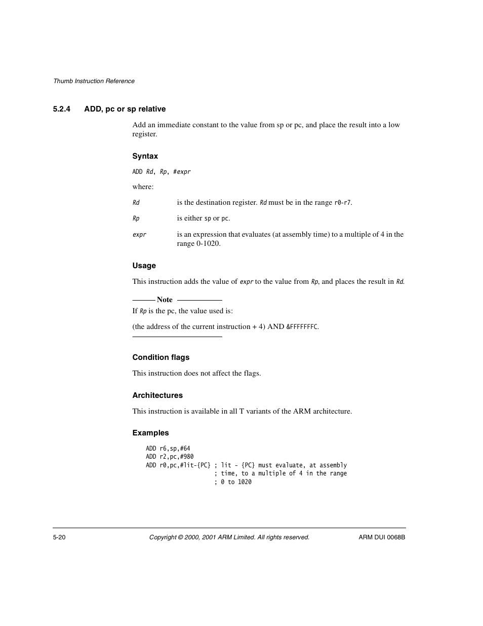 4 add, pc or sp relative | ARM VERSION 1.2 User Manual | Page 214 / 360