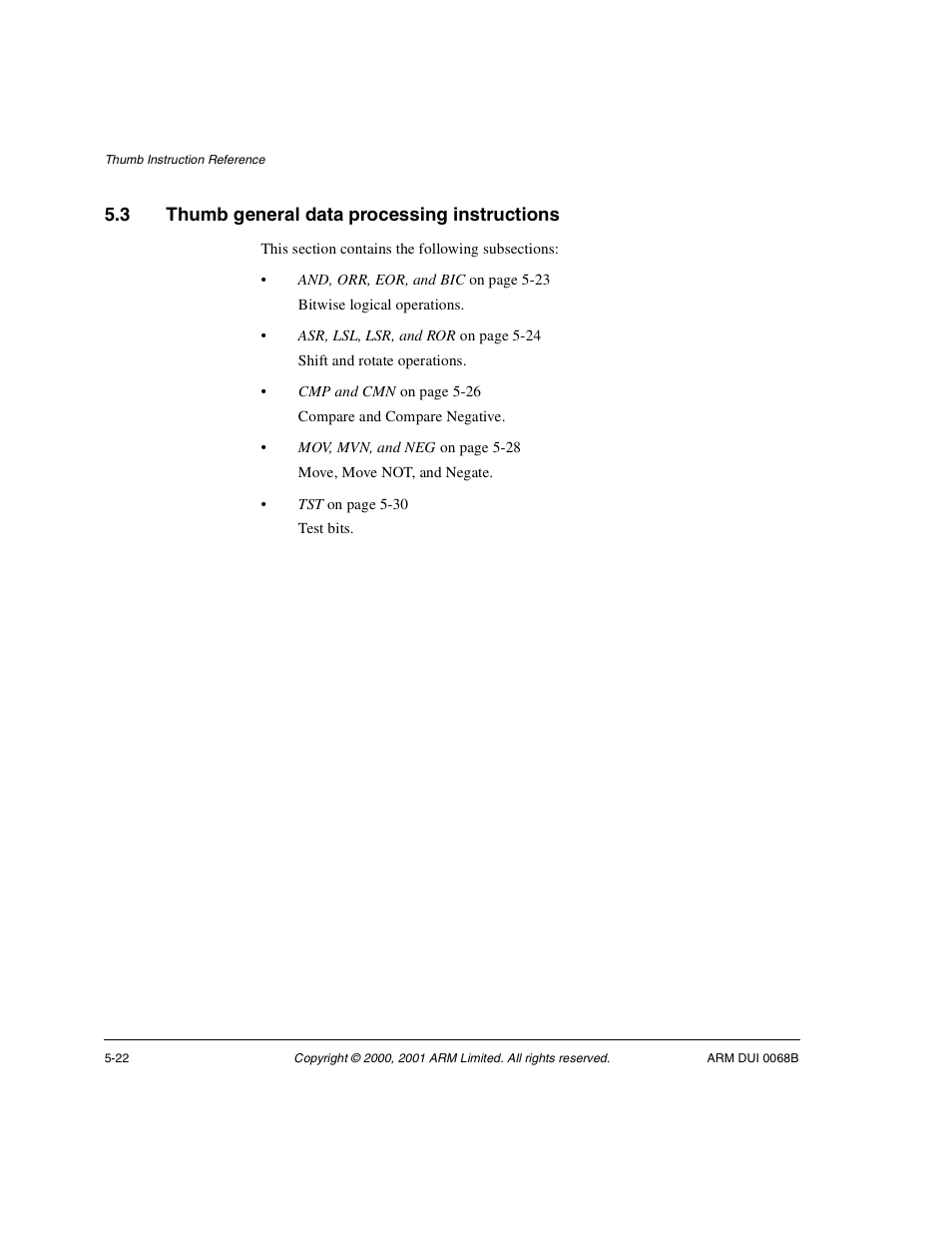 3 thumb general data processing instructions, Thumb general data processing instructions -22 | ARM VERSION 1.2 User Manual | Page 216 / 360