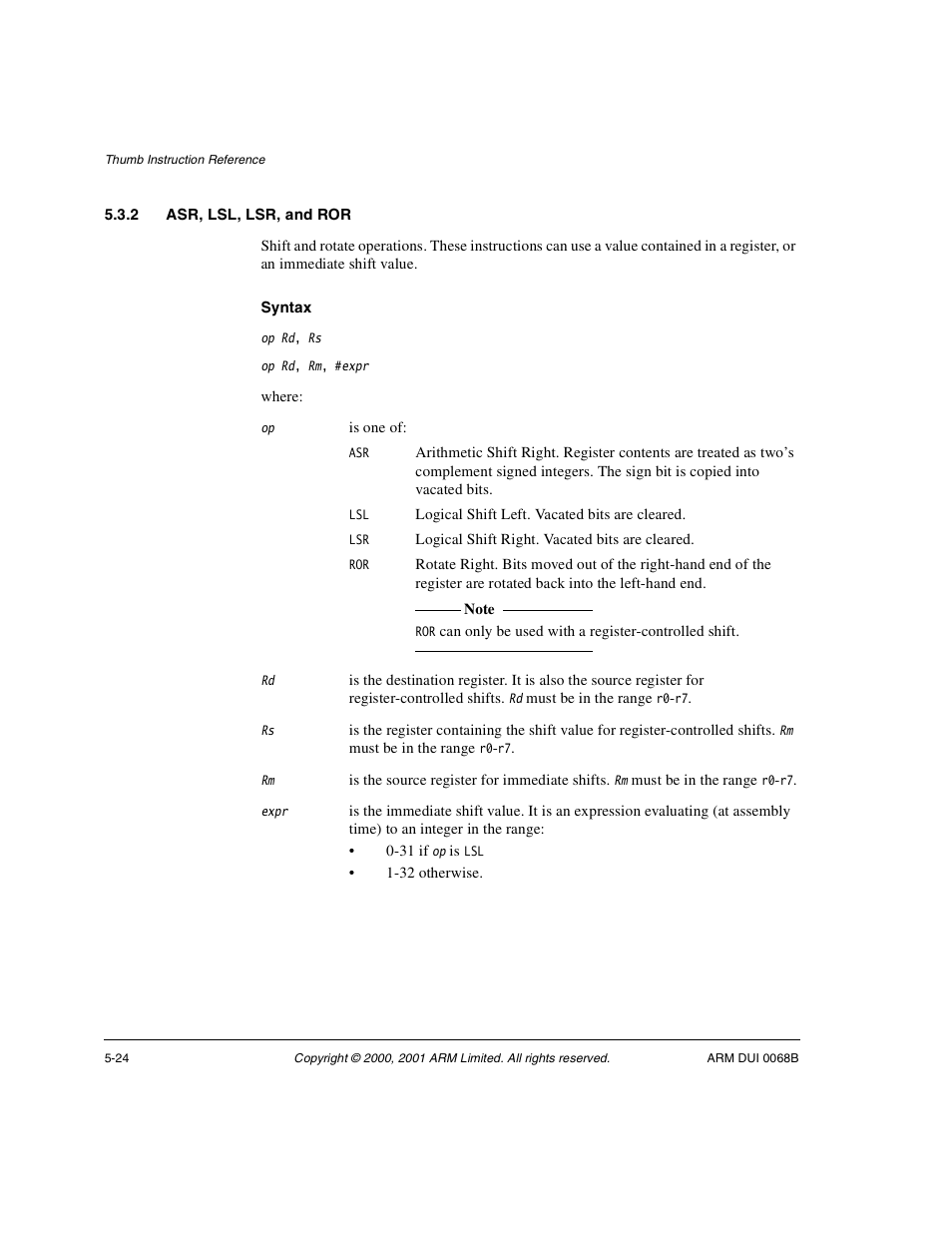 2 asr, lsl, lsr, and ror | ARM VERSION 1.2 User Manual | Page 218 / 360