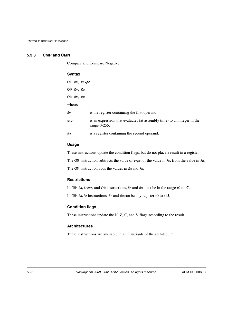 3 cmp and cmn | ARM VERSION 1.2 User Manual | Page 220 / 360