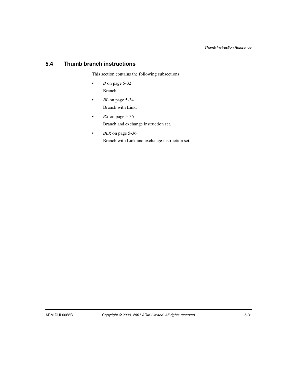 4 thumb branch instructions, Thumb branch instructions -31 | ARM VERSION 1.2 User Manual | Page 225 / 360