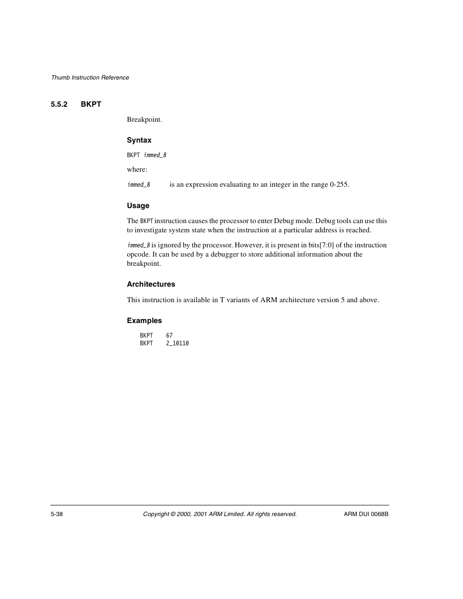 2 bkpt | ARM VERSION 1.2 User Manual | Page 232 / 360