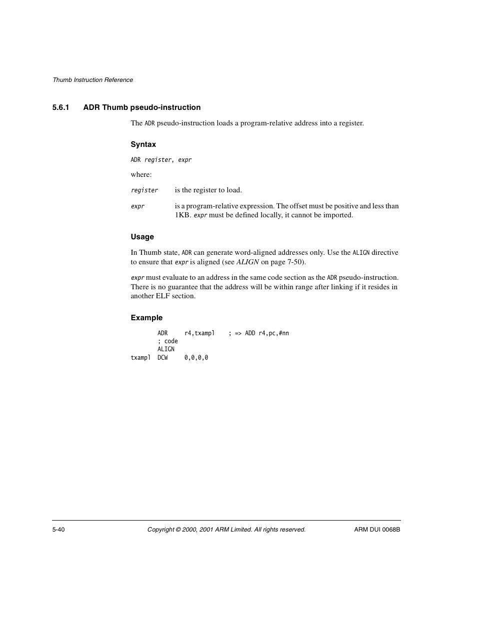 1 adr thumb pseudo-instruction | ARM VERSION 1.2 User Manual | Page 234 / 360