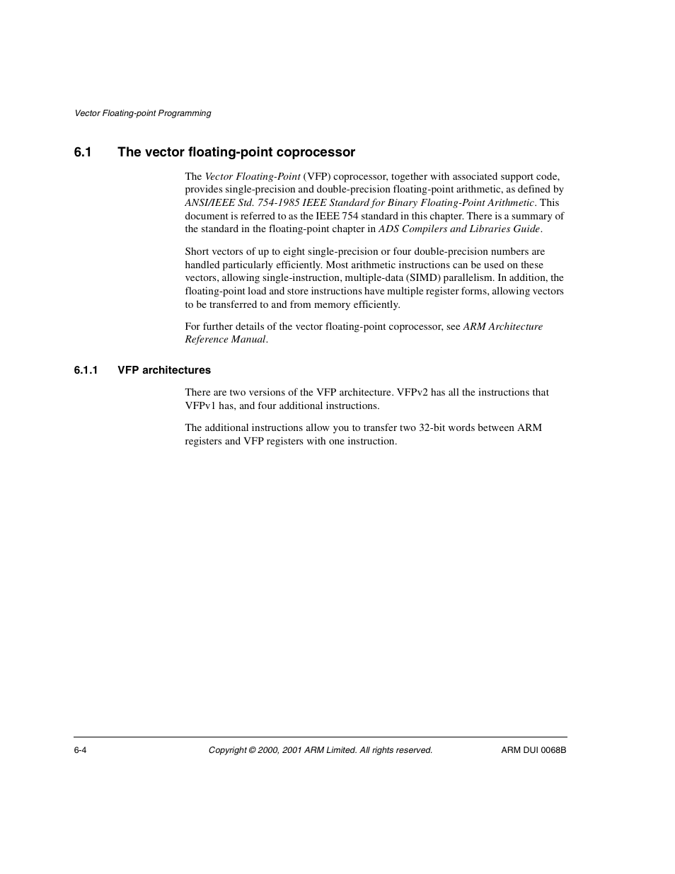 1 the vector floating-point coprocessor, 1 vfp architectures, The vector floating-point coprocessor -4 | ARM VERSION 1.2 User Manual | Page 242 / 360