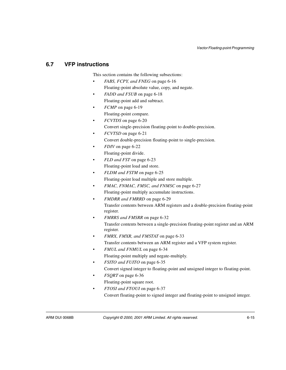 7 vfp instructions, Vfp instructions -15 | ARM VERSION 1.2 User Manual | Page 253 / 360