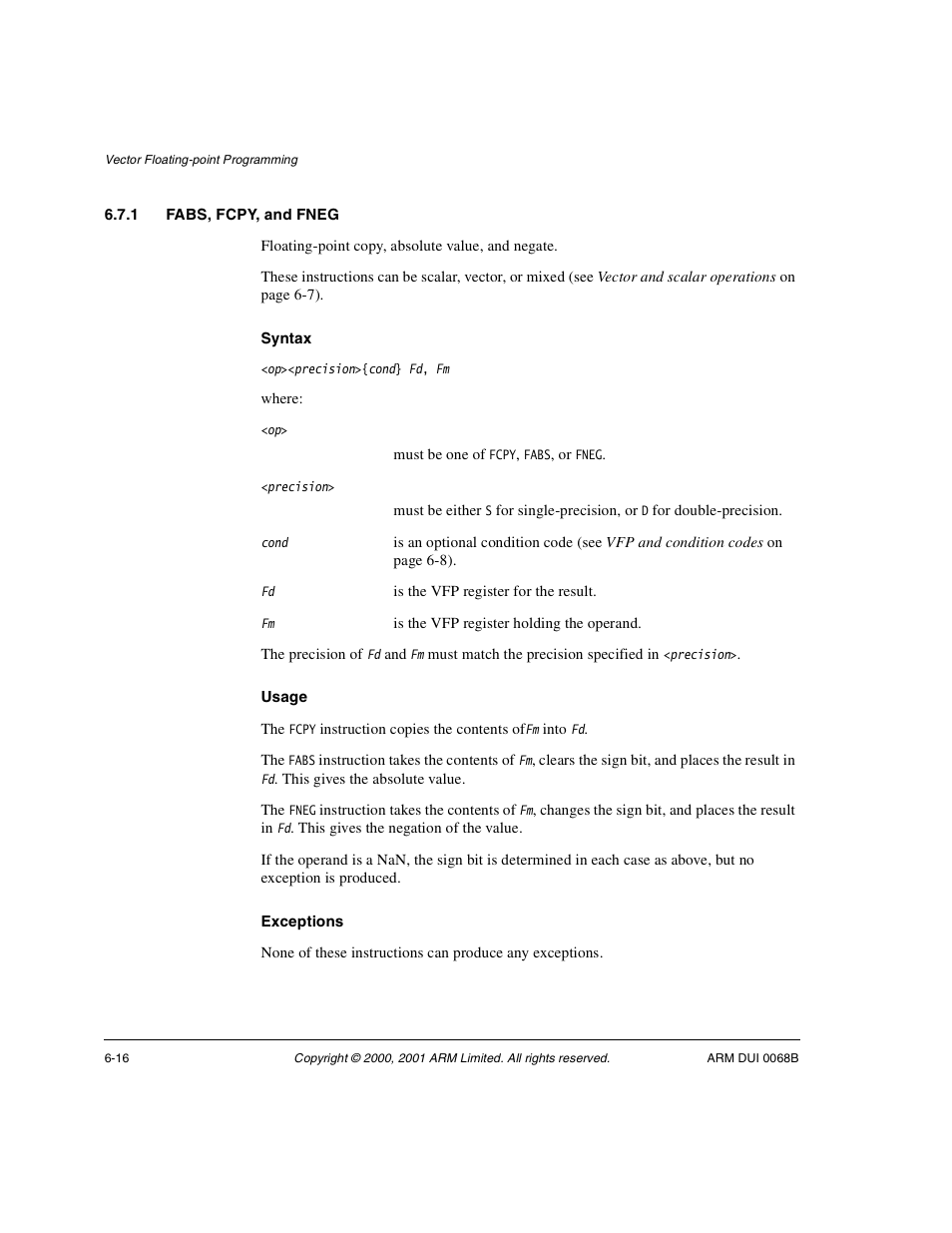 1 fabs, fcpy, and fneg | ARM VERSION 1.2 User Manual | Page 254 / 360