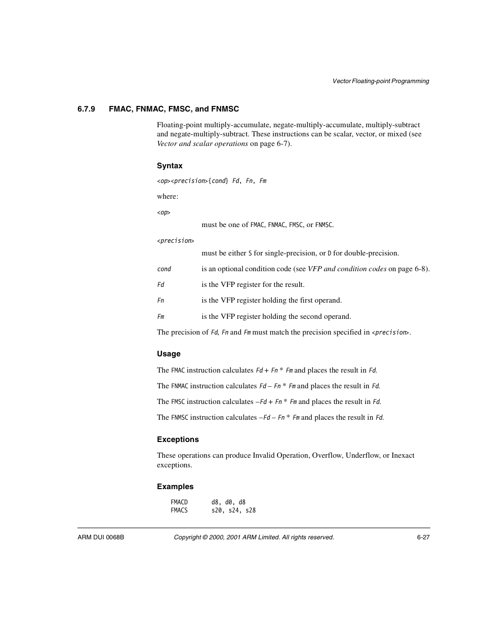 9 fmac, fnmac, fmsc, and fnmsc | ARM VERSION 1.2 User Manual | Page 265 / 360
