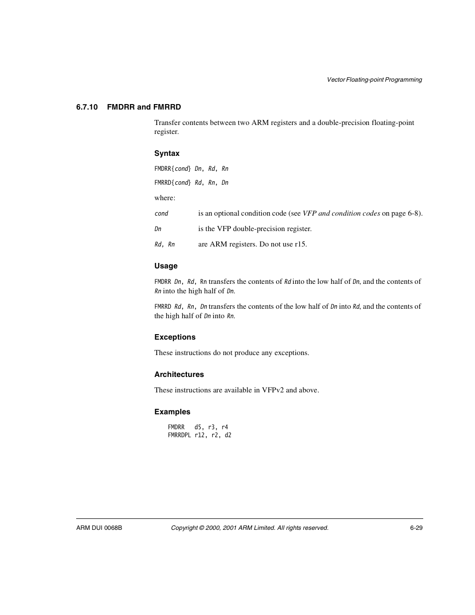 10 fmdrr and fmrrd | ARM VERSION 1.2 User Manual | Page 267 / 360