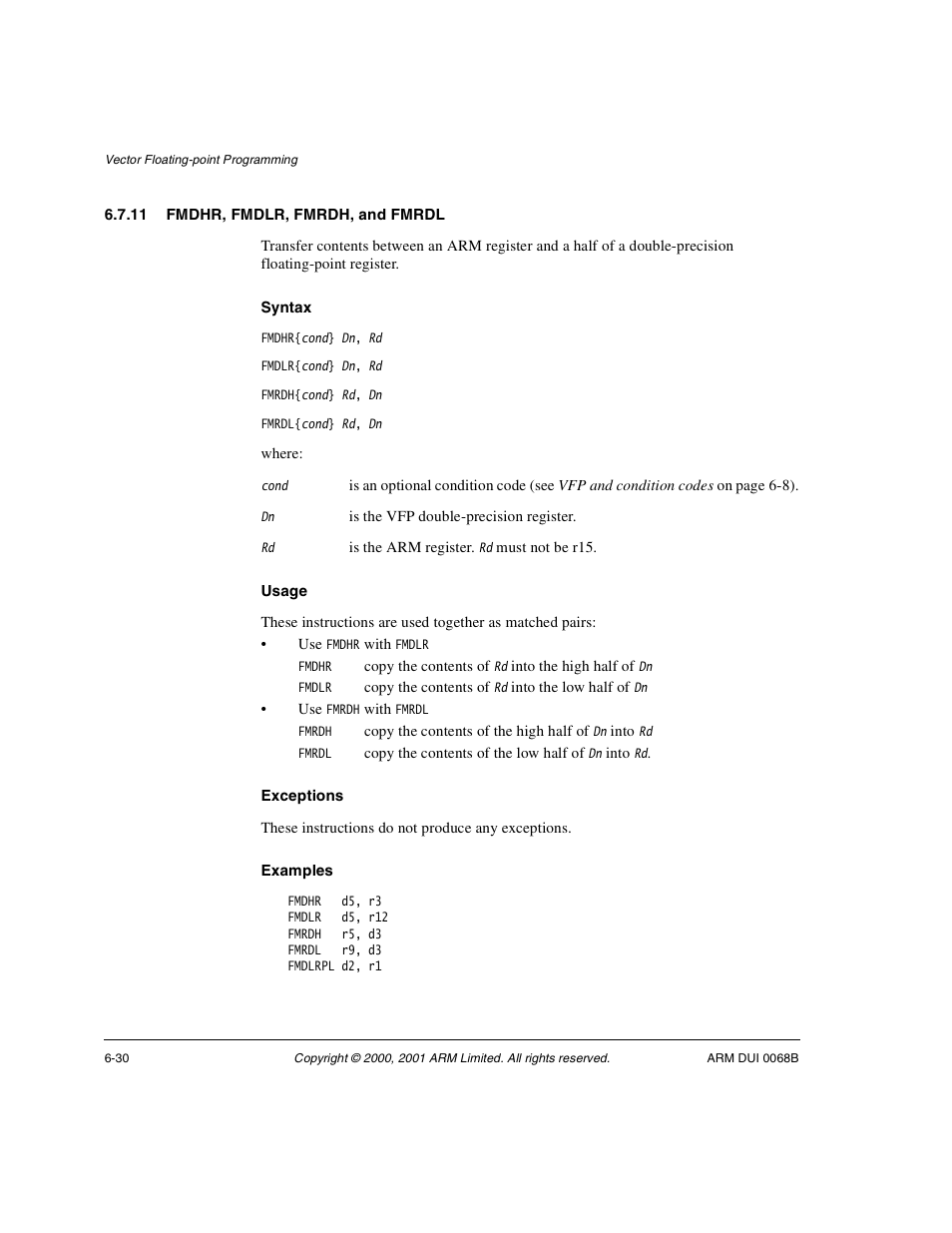 11 fmdhr, fmdlr, fmrdh, and fmrdl | ARM VERSION 1.2 User Manual | Page 268 / 360