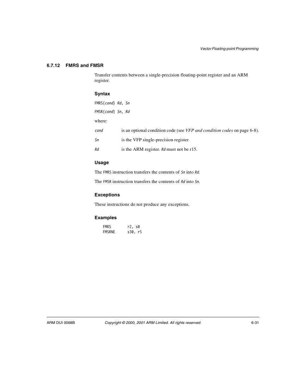 12 fmrs and fmsr | ARM VERSION 1.2 User Manual | Page 269 / 360