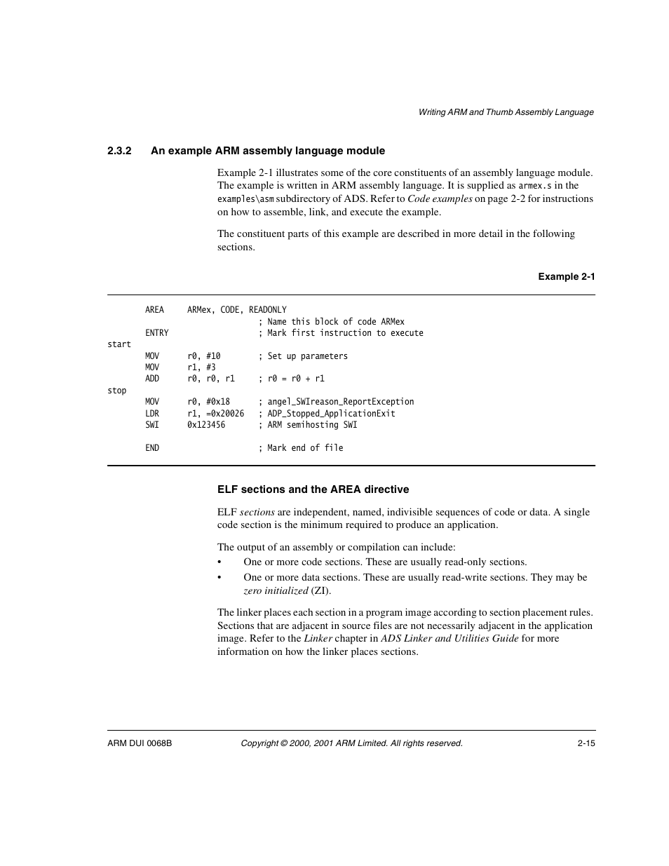 2 an example arm assembly language module | ARM VERSION 1.2 User Manual | Page 27 / 360