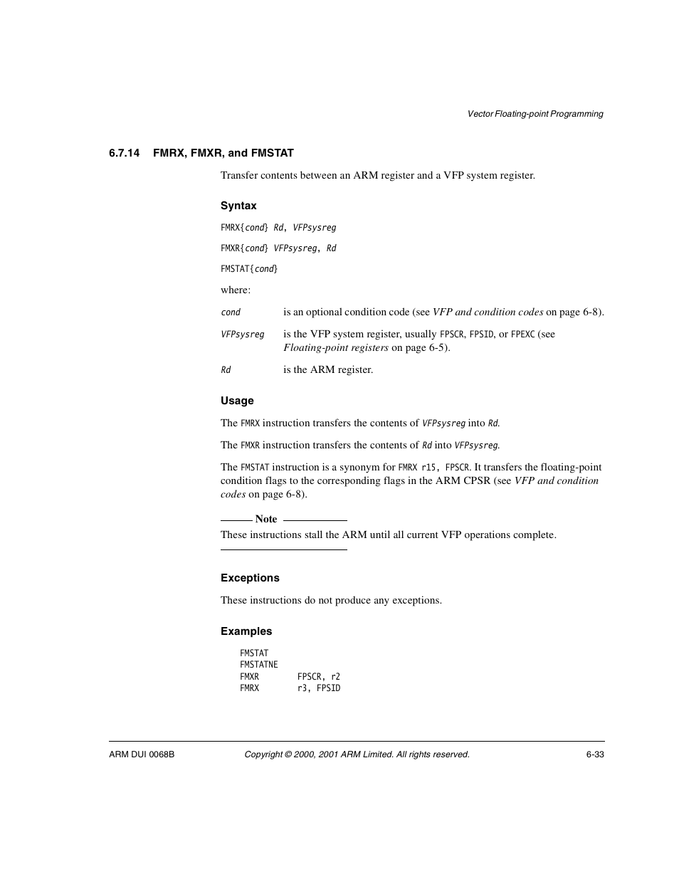 14 fmrx, fmxr, and fmstat | ARM VERSION 1.2 User Manual | Page 271 / 360