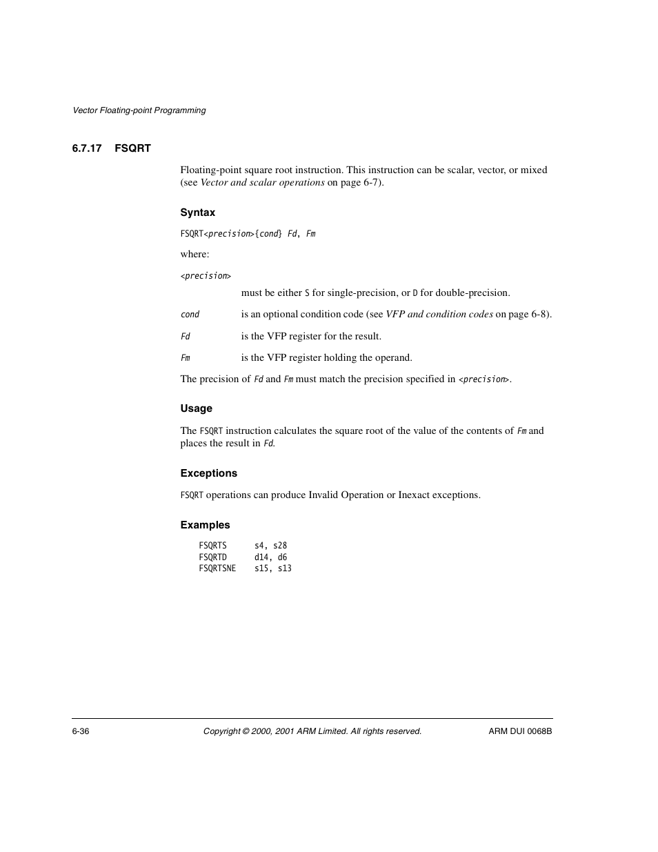 17 fsqrt | ARM VERSION 1.2 User Manual | Page 274 / 360