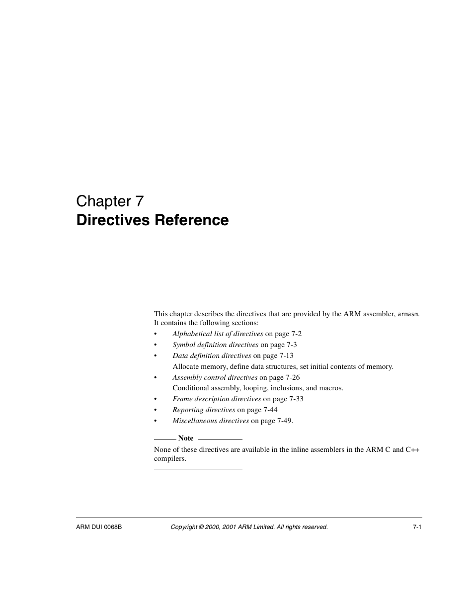 Directives reference, Chapter 7, Chapter 7 directives reference | ARM VERSION 1.2 User Manual | Page 283 / 360