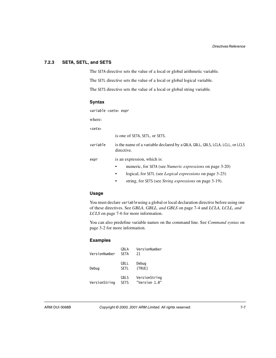 3 seta, setl, and sets, Seta, setl, and | ARM VERSION 1.2 User Manual | Page 289 / 360