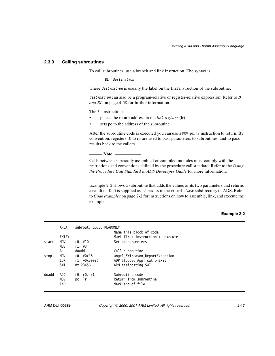 3 calling subroutines | ARM VERSION 1.2 User Manual | Page 29 / 360