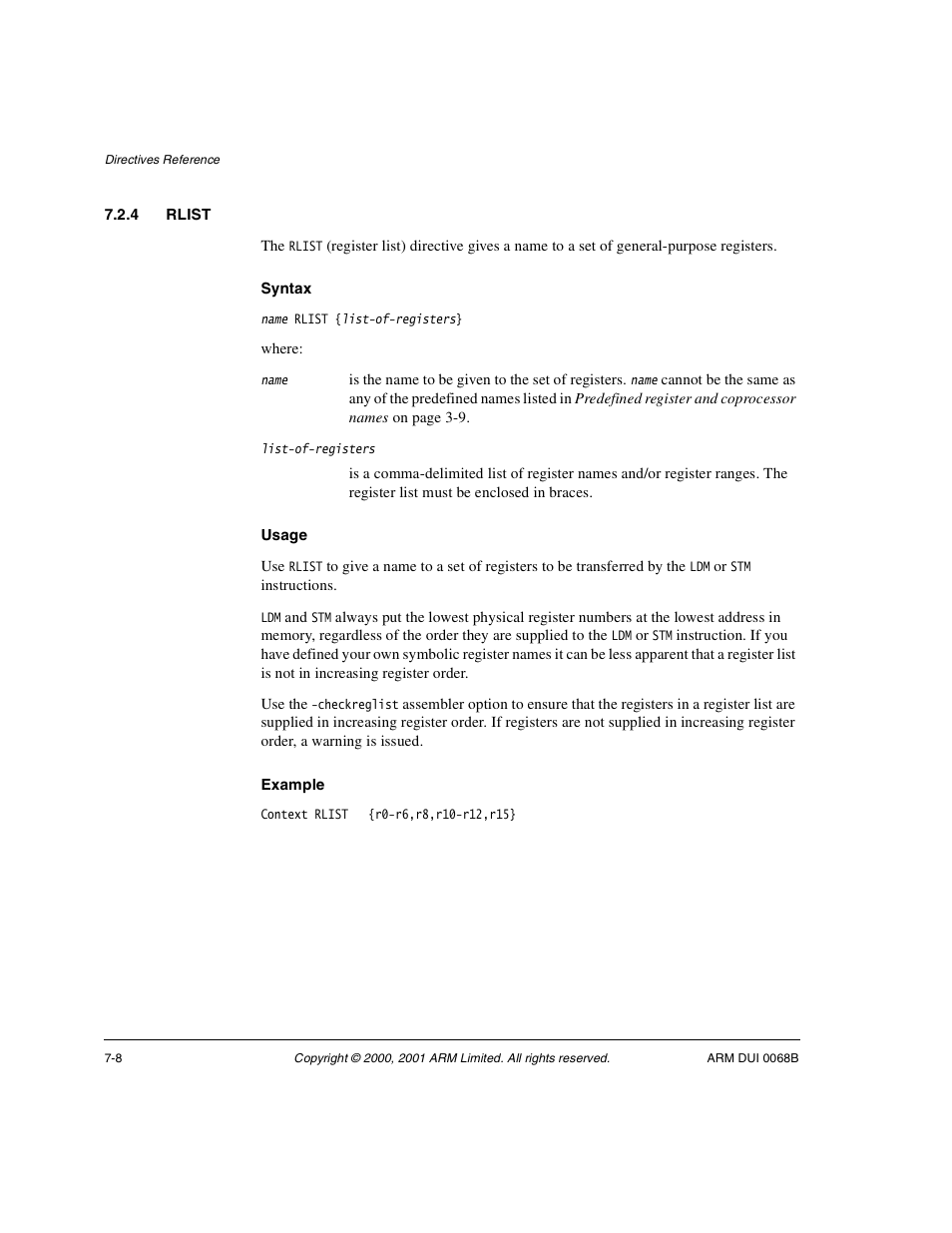 4 rlist | ARM VERSION 1.2 User Manual | Page 290 / 360