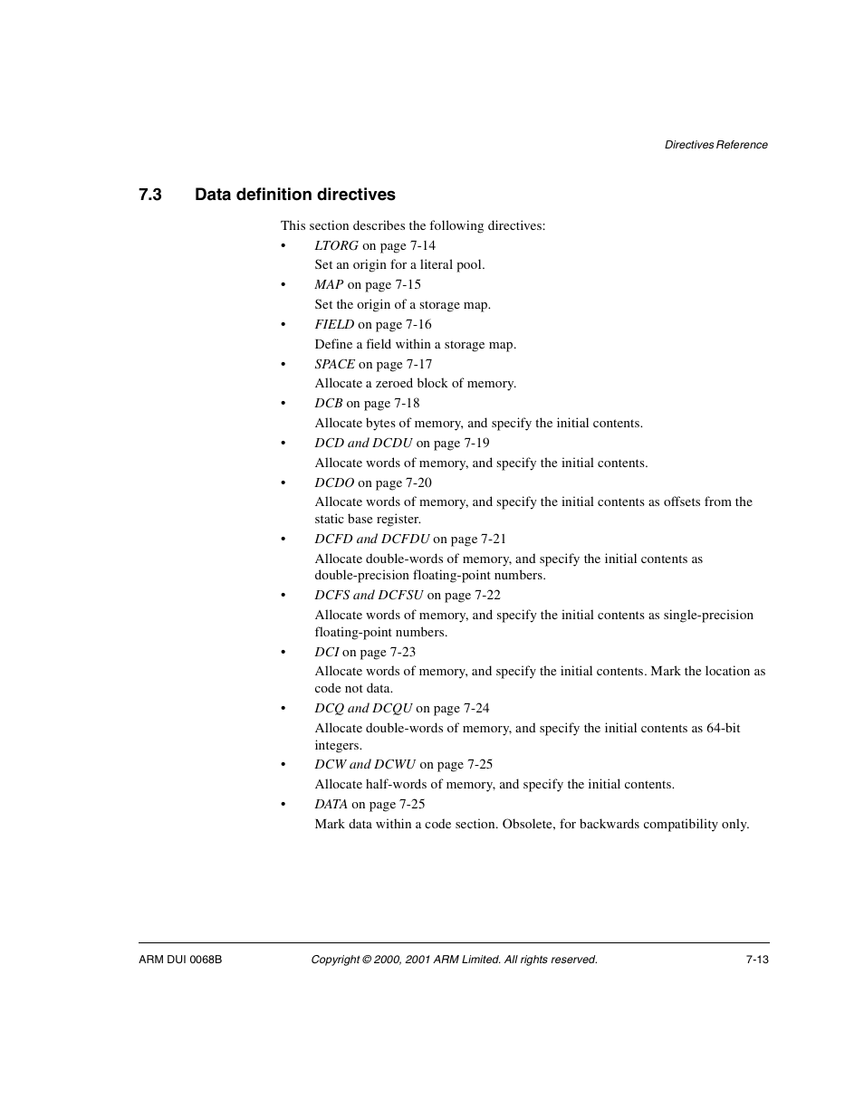3 data definition directives, Data definition directives -13 | ARM VERSION 1.2 User Manual | Page 295 / 360